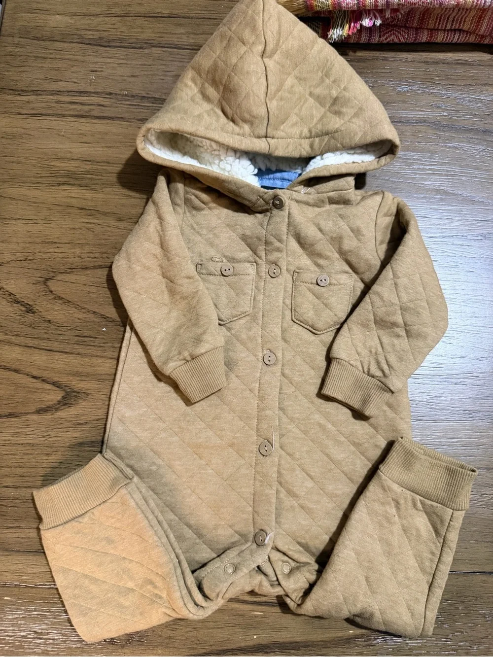 7 For All Mankind Quilted Hooded One-Piece in Tan